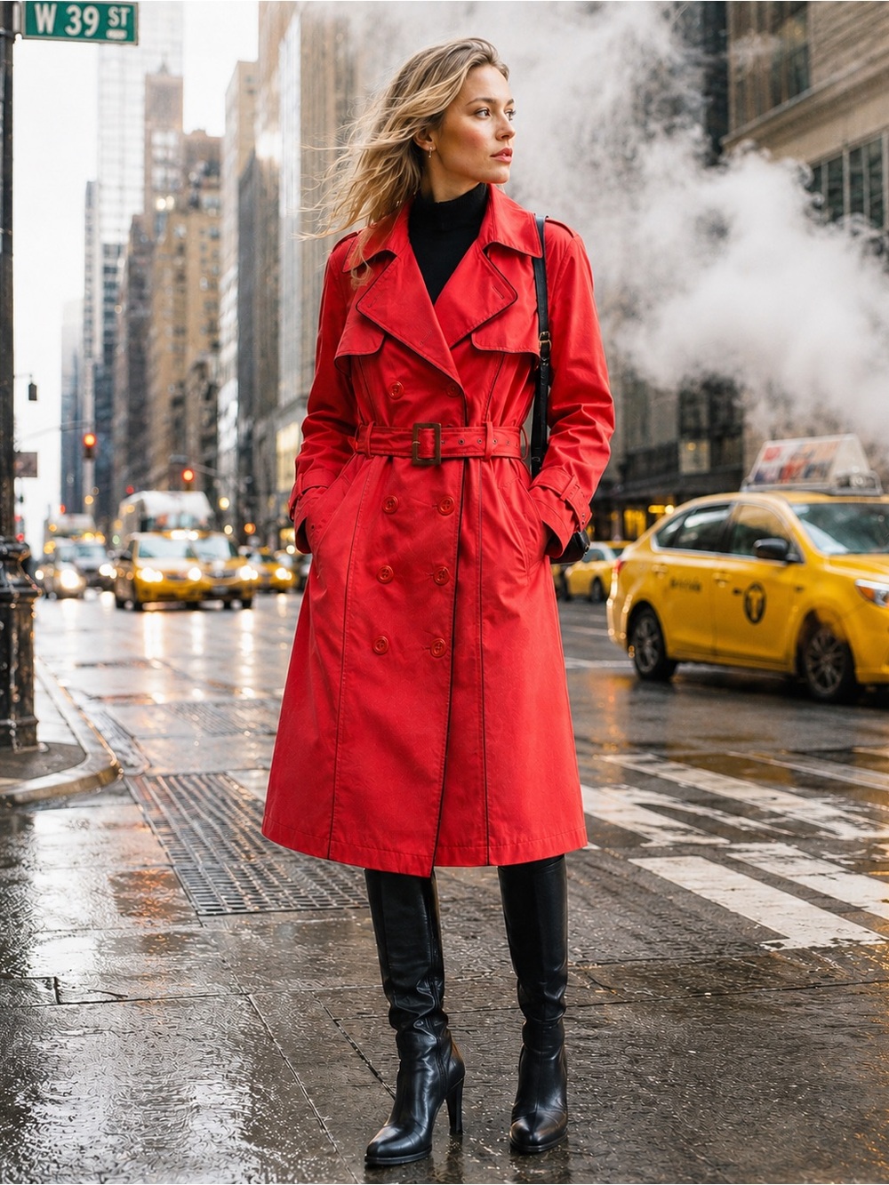 NY&C Coral Double Breasted Trench Coat XL Belted Cotton Blend NWT